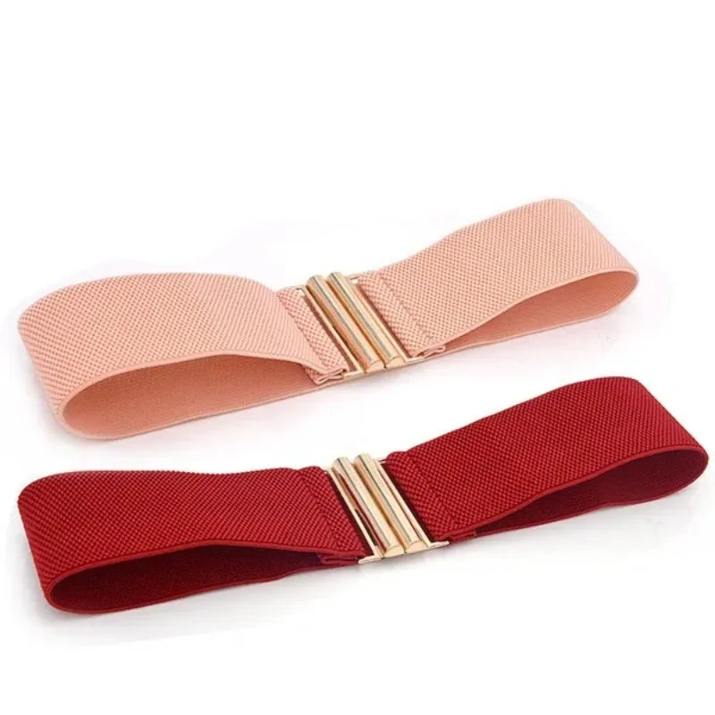Fashion Women's Ladies Gold Buckle Wide Stretch Elastic Corset Waist Belt Waistband Dress Decoration Belt