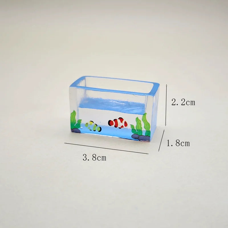 3Pcs/Set of Cat and Fish Tank Resin Figurines, Mini Miniature for Home DIY Craft Decorations, Desktop Model Creative Ornaments