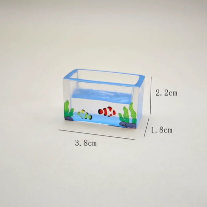 3Pcs/Set of Cat and Fish Tank Resin Figurines, Mini Miniature for Home DIY Craft Decorations, Desktop Model Creative Ornaments