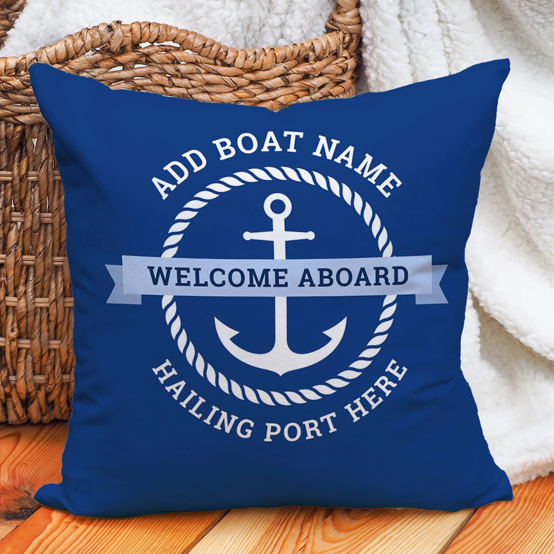 Custom Boat Name Pillow Covers Personalized Nautical Anchor Cushion Cases for Yacht Home Decor Beach House Welcome Aboard