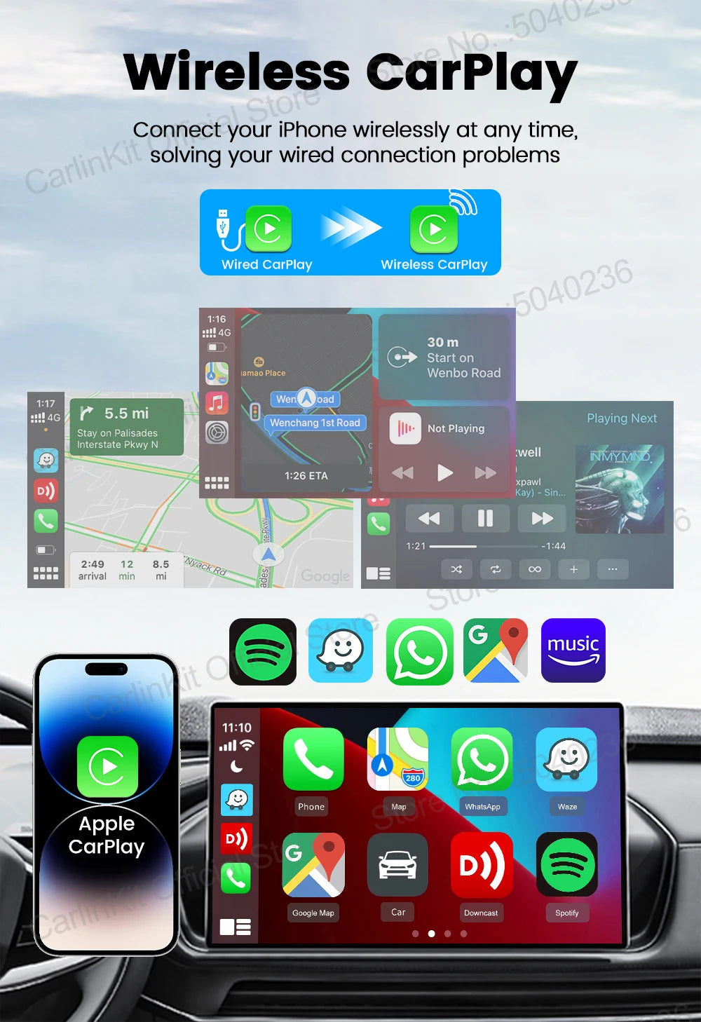 Mini 5 Pro CarlinKit 5.0 Wireless CarPlay Dongle Wireless Android Auto Adapter AI Smart Box Car Intelligent Systems For OEM Car