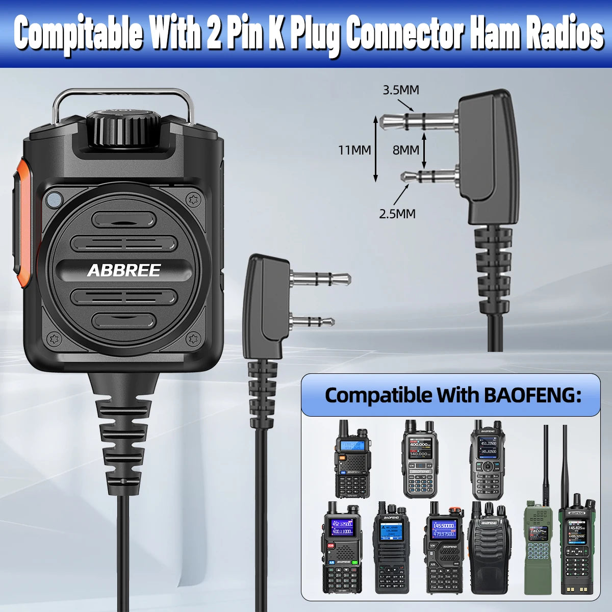 ABBREE AR-158 Rechargeable Walkie Talkie Microphone Speaker Adjust Volume PTT For Baofeng UV-5R Mini for Quansheng UV-K1 (8) K5