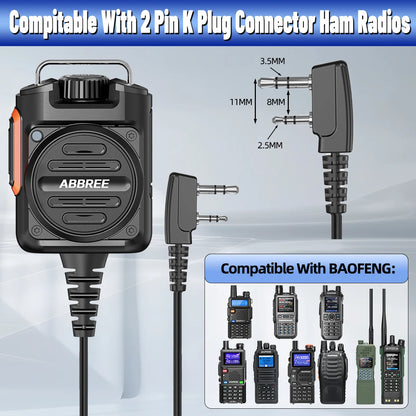 ABBREE AR-158 Rechargeable Walkie Talkie Microphone Speaker Adjust Volume PTT For Baofeng UV-5R Mini for Quansheng UV-K1 (8) K5