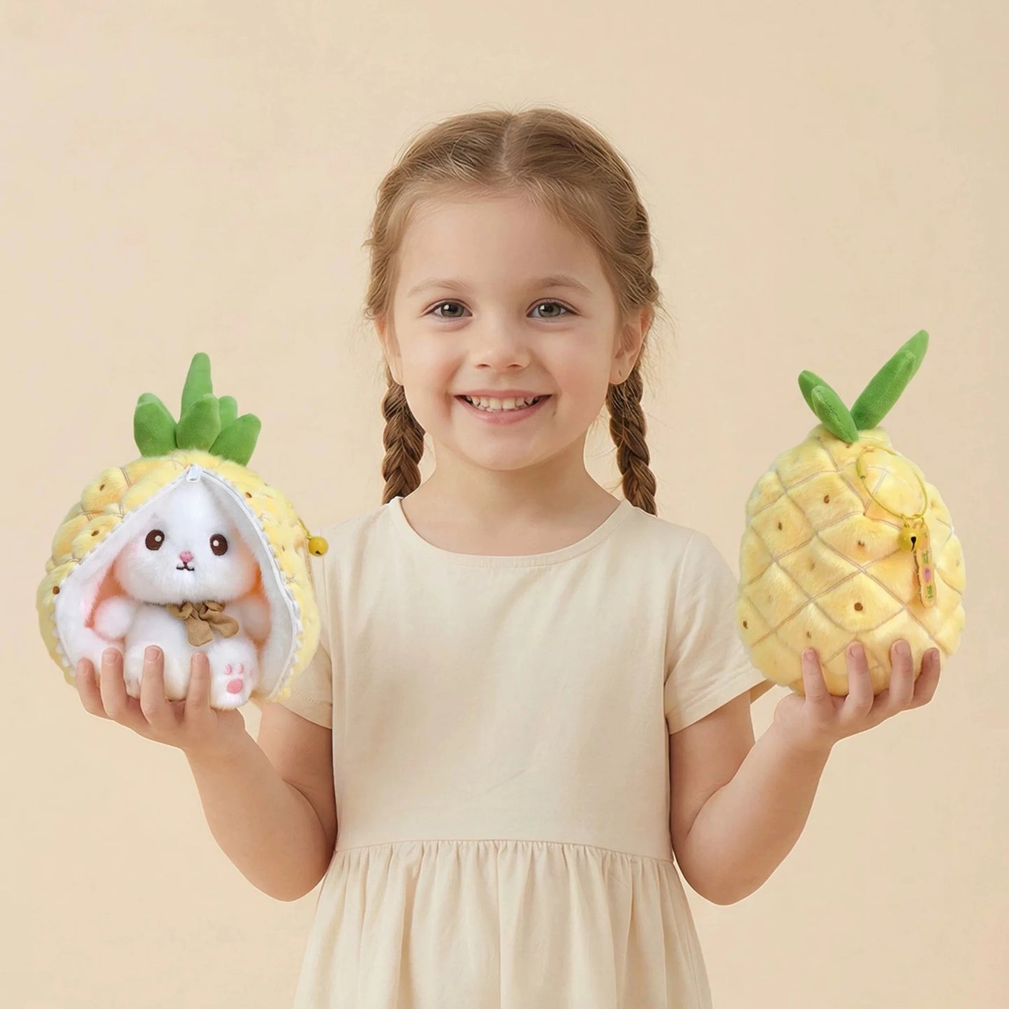 New Cute Fruit Bunny Plush Toy Creative Durian Pineapple Carrot Strawberry Turn Into Rabbit Soft Doll Birthday Christmas Gift