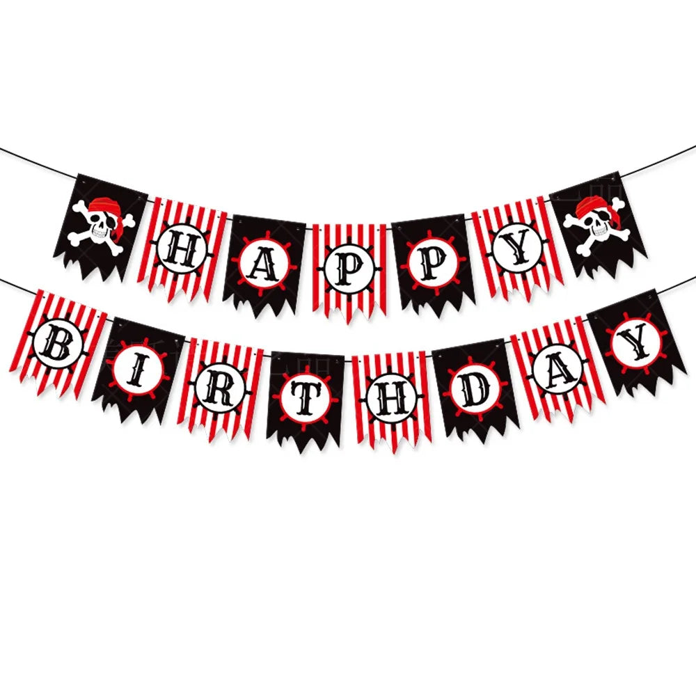 Pirate party napkins plates cups Tablecloths Banner Pirate skull balloon kids Caribbean Pirate themed birthday party decoration