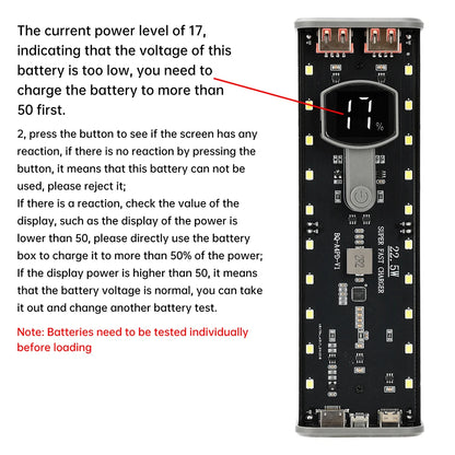 4*21700 DIY Power Bank Case PD22.5W Transparent Quick Charge Battery Box LED Screen Battery Case Kit With Light For Huawei