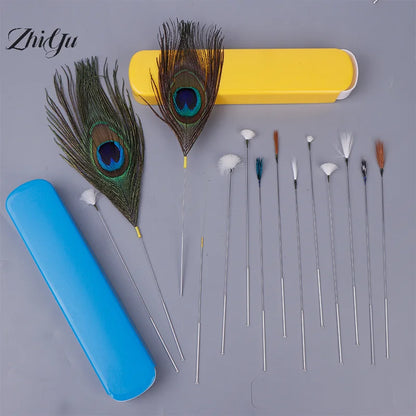 1/5Pcs Goose Feather Stick Ear Picking Elastic Earwax Cleaner Stick Massage Chicken Peacock Feather Silver Needle Ear Dig Tool