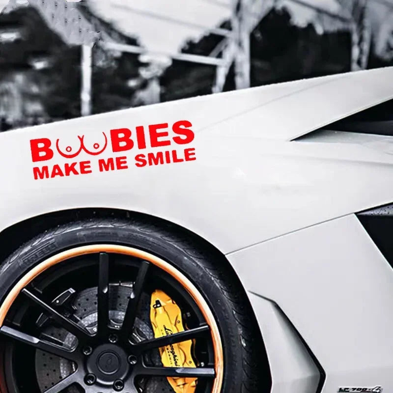 BOOBIES Make Me Smile Car Sticker Auto Body Bumper Windows Motorcycle Laptop Walls Vinyl Film Funny Decal Car Tuning Accessories
