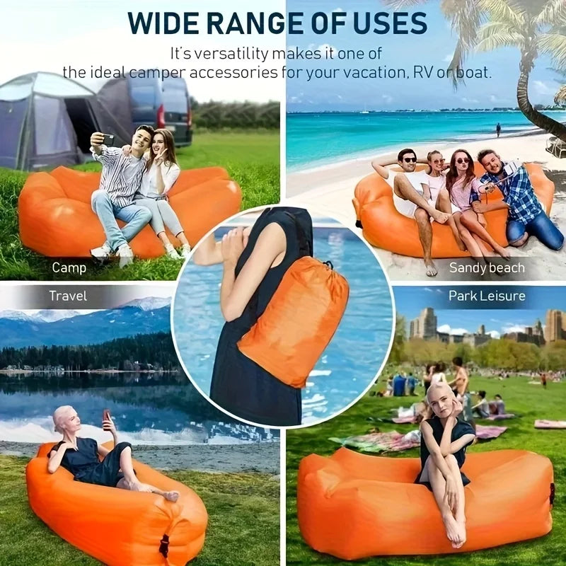 1PCS Outdoor Inflatable Lazy Sofa, Portable Camping Sofa Bed with Oxford Fabric - Lightweight Foldable Air Couch for Beach
