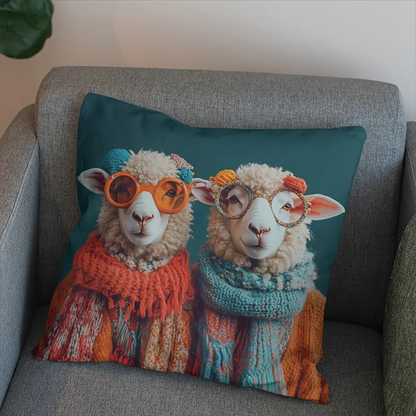 2D flat- #Cozy Farmhouse Sheep Couple Throw Pillow Cover Cute Winter Knit Style Decorative Cushion Case