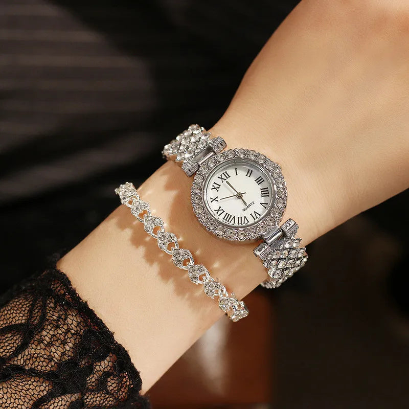2PCS Women's Watch Fashion Rhinestone Ladies Analog Quartz Watches Bracelet Set Reloj Mujer Girls Clock Gift Relogio Feminino