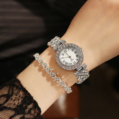 2PCS Women's Watch Fashion Rhinestone Ladies Analog Quartz Watches Bracelet Set Reloj Mujer Girls Clock Gift Relogio Feminino