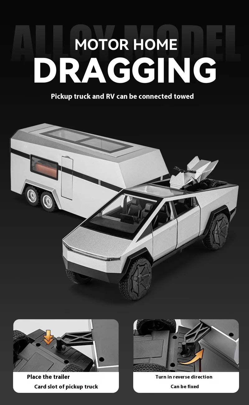Cyber Truck Pickup Trailer RV Metal Alloy Toy Car Model Die-Casting Off-Road Vehicle Men's Gift Collection Truck Ornaments