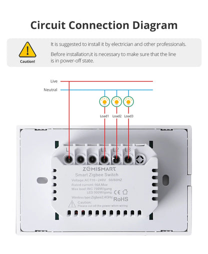 Zemismart Zigbee US Wall Light Switch Work with Tuya Samrt life APP No Neutral Interruptor Timer Alexa Google Home Voice Control