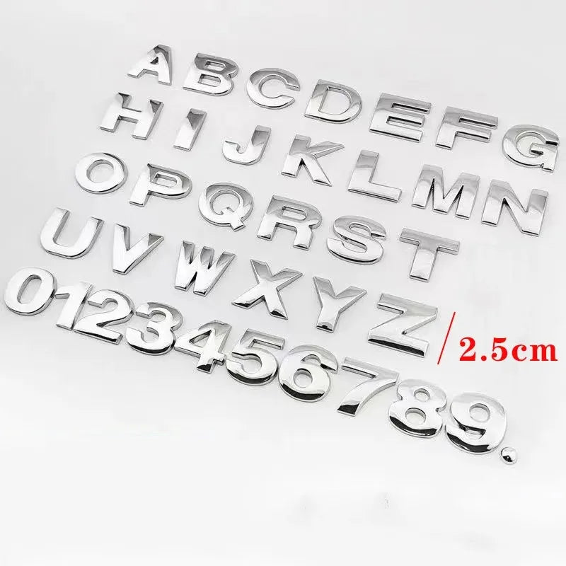 3D Metal 45mm 25mm DIY Letters Alphabet Emblem Decals Numbers Chrome Labeling Car Sticker Trunk Logo Digital Badge Accessories