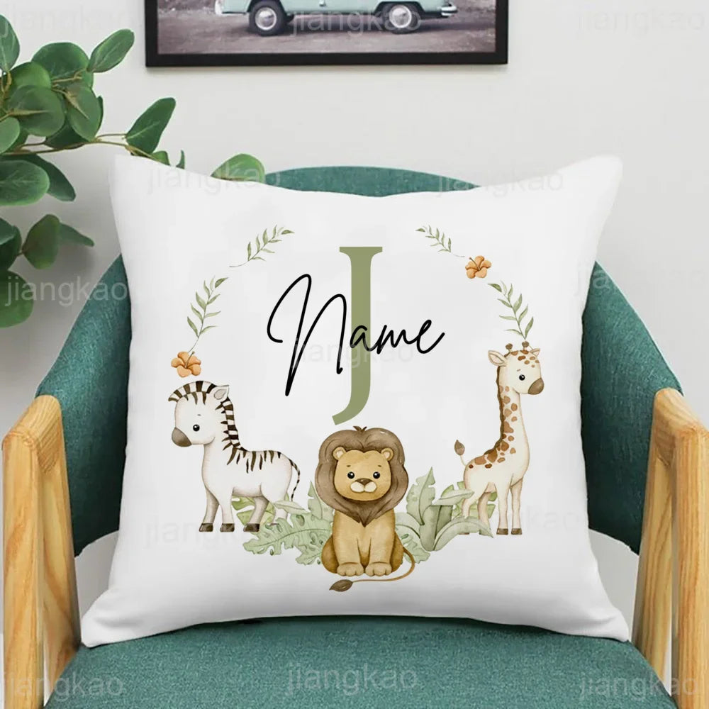 Animal with Name Pillow Case Personalized Pillow Dust Cover Bedroom Kids Wild Party Decoration Pillowcase Birthday Children Gift