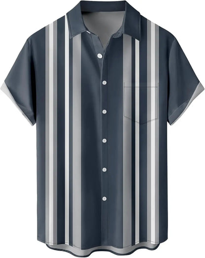 Summer Men's Gradient Sketch Coconut Tree 3D Printed Shirt, Vintage Hawaiian Tropical Quick Drying Loose Shirt