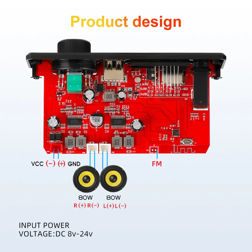 160W Amplifier Bluetooth MP3 WMA  APE Decoder Board 12V 40W Handsfree Car Audio Microphone USB TF FM Radio DIY Mp3 Music Player