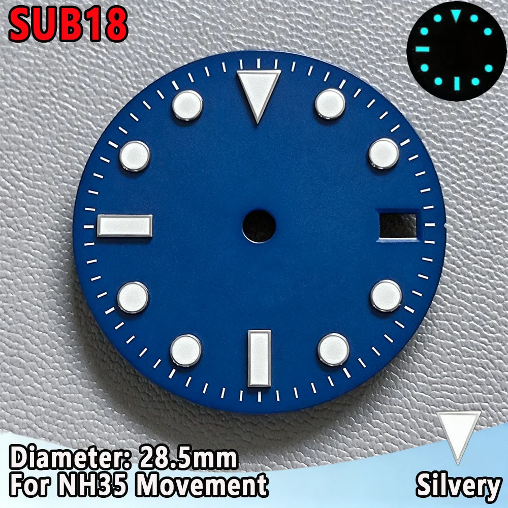 28.5mm NH35 Watch Dial Luminous Dials Single Calendar Dial Suitable For NH35 Movement Can Support DIY Dial Customization Logo