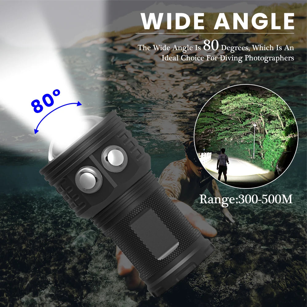 Asafee DRC01 COB LED 6000LM 80M Underwater Diving Flashlight White Red Blue 80° Light 500M Range Torch IPX8 Waterproof Lantern