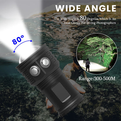 Asafee DRC01 COB LED 6000LM 80M Underwater Diving Flashlight White Red Blue 80° Light 500M Range Torch IPX8 Waterproof Lantern