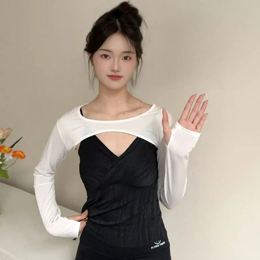 Ultra-thin Long Sleeve Crop Top Quick-Drying Anti UV Long Ice Silk Sleeves Solid Color UV Protection Sunscreen Arm Covers Girls