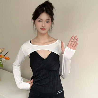 Ultra-thin Long Sleeve Crop Top Quick-Drying Anti UV Long Ice Silk Sleeves Solid Color UV Protection Sunscreen Arm Covers Girls