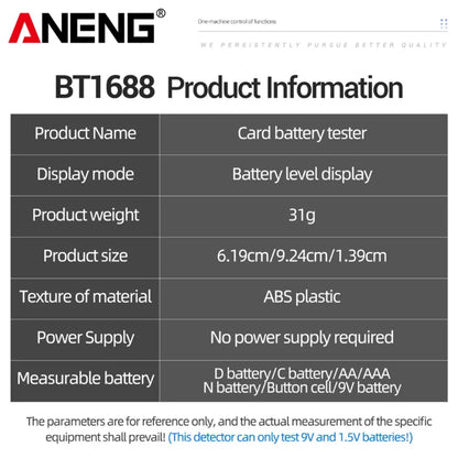 ANENG BT1688 Universal Card Battery Tester D C AA AAA N Battery Test Intuitive Detector Portable  9V 1.55V Button Cell Tools