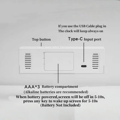 LED Digital Alarm Clock Temperature Week 2 Alarms Ambient Light Brightness Adjustment Bedside Electronic Table Clock USB Powered