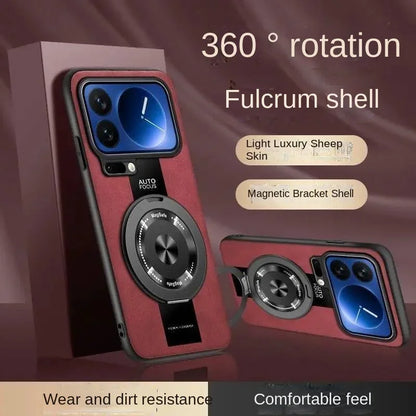 Case For Xiaomi 17 Pro Max 360 Rotating Magnetic Holder Luxury Silicone Sheepskin Leather Back  For Mi17 Xiaomi 17Pro Max Cover