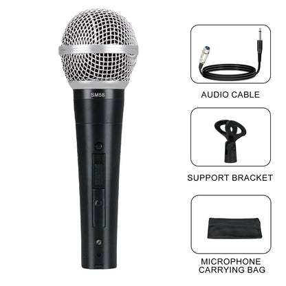 3PCS Sm58switch Wired Microphone With Clips Suitcase Cardioid Dynamic Microphone For Stage Singing Karaoke BBOX REC
