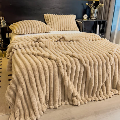 Solid Thickened Wide Striped Flannel Multifunctional Blanket, Can Be Used As Bed Sheet Cover Blanket, Sofa Blanket,nap Blanket