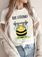 New T-shirt for Outdoor Leisure Sports Summer 2025 Round Neck Short Sleeves Funny Bee Fitness Pattern Printed Woman Casual Top