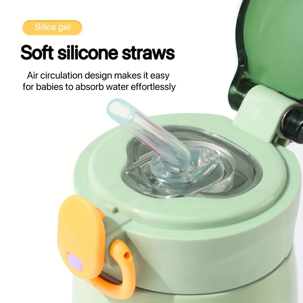 460ml Cool Black Insulated Water Bottle With Locking Flip Lid Silicone Straw Leakproof Portable Stainless Steel Tumbler