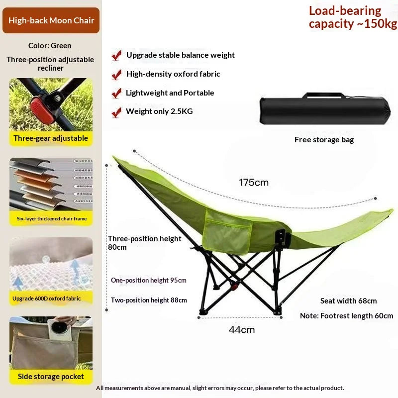 Portable Folding Moon Chair 3 Level Adjustable Recliner Camping Picnic Beach Office Nap Lounger Lightweight Foldable Chair