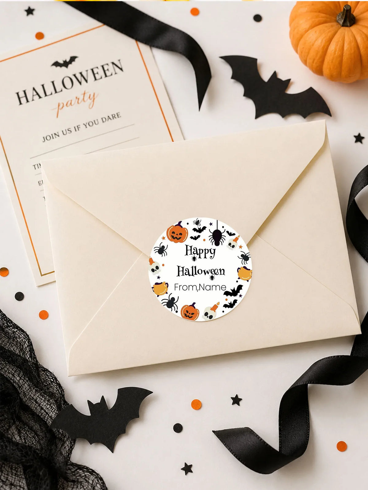 1/50/100Pcs Custom Round Stickers with Personalized Text & Images for Halloween Gift Boxes, Treat Bags & Invitation Seals