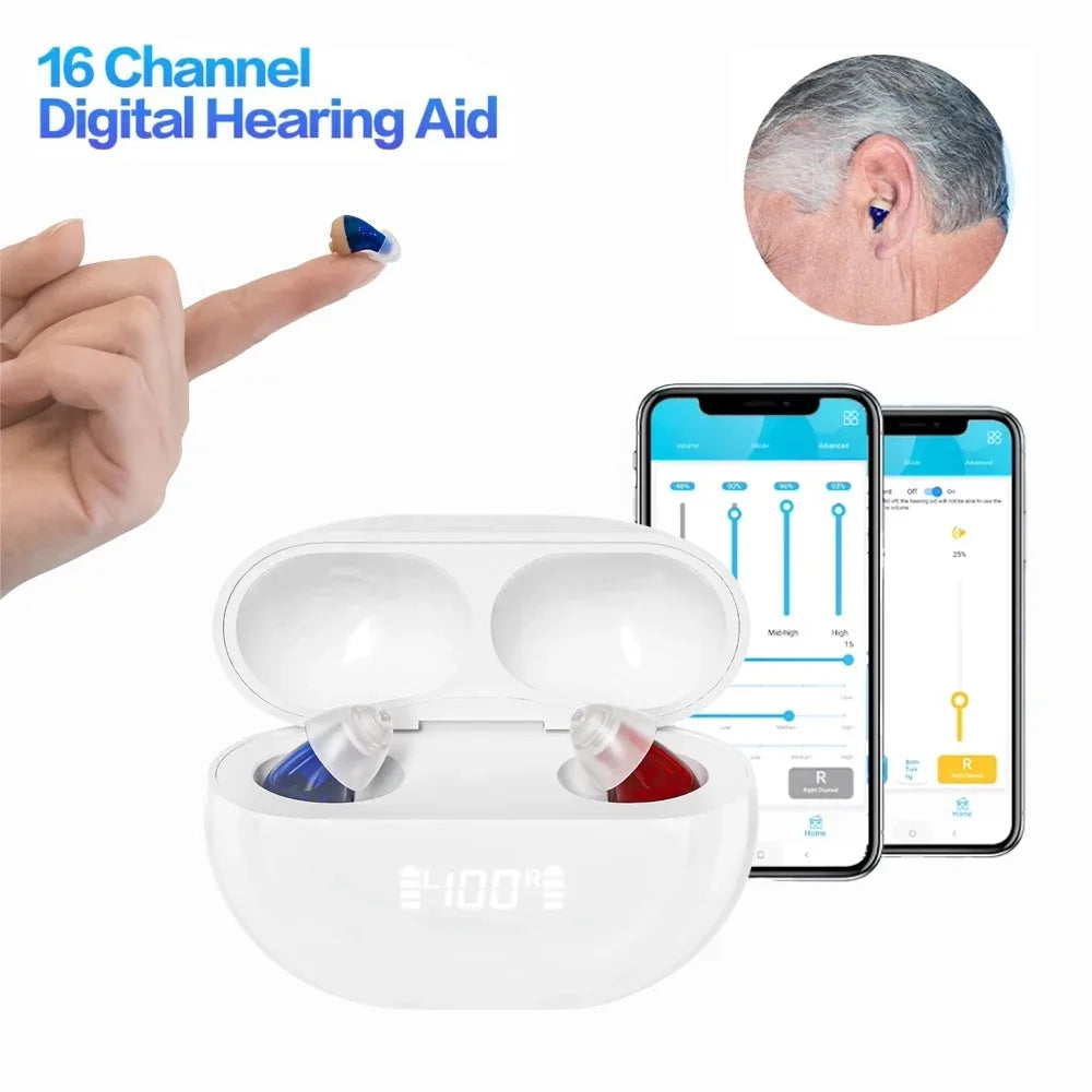16 Channel Digital Hearing Aids APP Control Rechargeable Invisible Sound Amplifier Adjustable for Seniors Audifonos