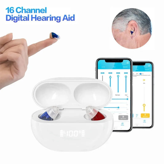 16 Channel Digital Hearing Aids APP Control Rechargeable Invisible Sound Amplifier Adjustable for Seniors Audifonos