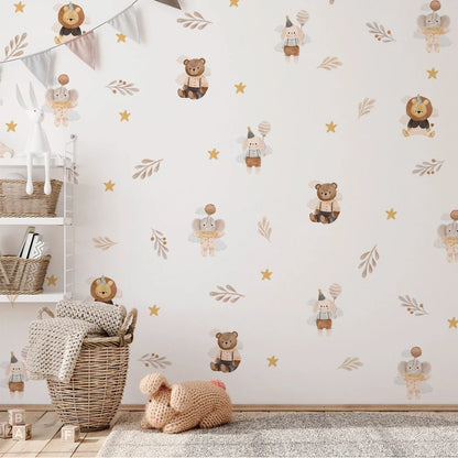 Boho Cute Cartoon Animal Elephant Lion Star Dreamy Wallpaper Stickers For Baby Girl Room Wall Decals Interior Playful Room Decor