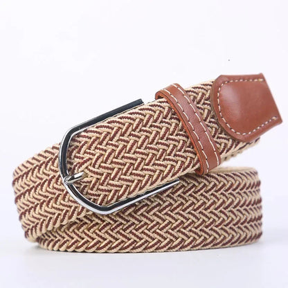 Women Casual Knitted Elastic Belt Pin Buckle Webbing Strap Woven Canvas Braided Stretch  - Belts for Men