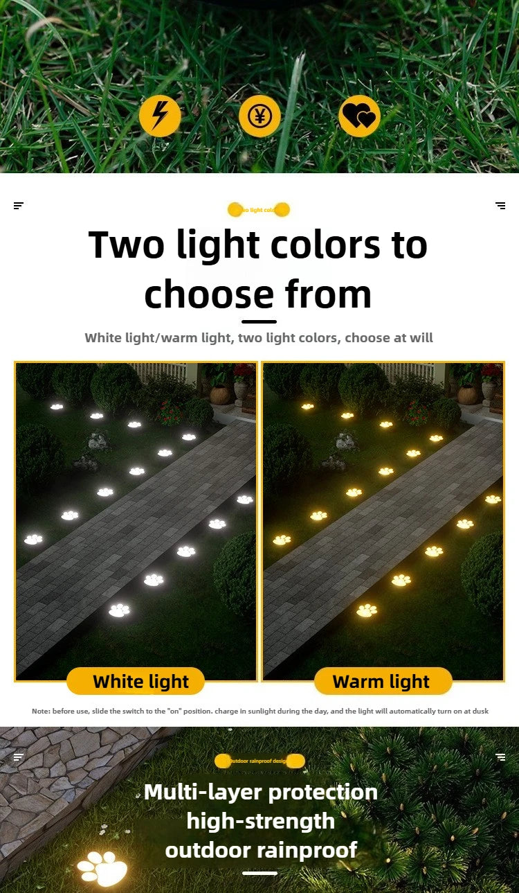 Outdoor  Paw Print Lights LED Solar Light Waterproof Dog Cat Animal Paw Print Light Path Lawn Lamp for Garden Patio Lawn Camping