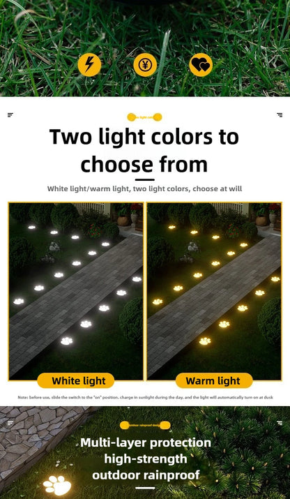 Outdoor  Paw Print Lights LED Solar Light Waterproof Dog Cat Animal Paw Print Light Path Lawn Lamp for Garden Patio Lawn Camping