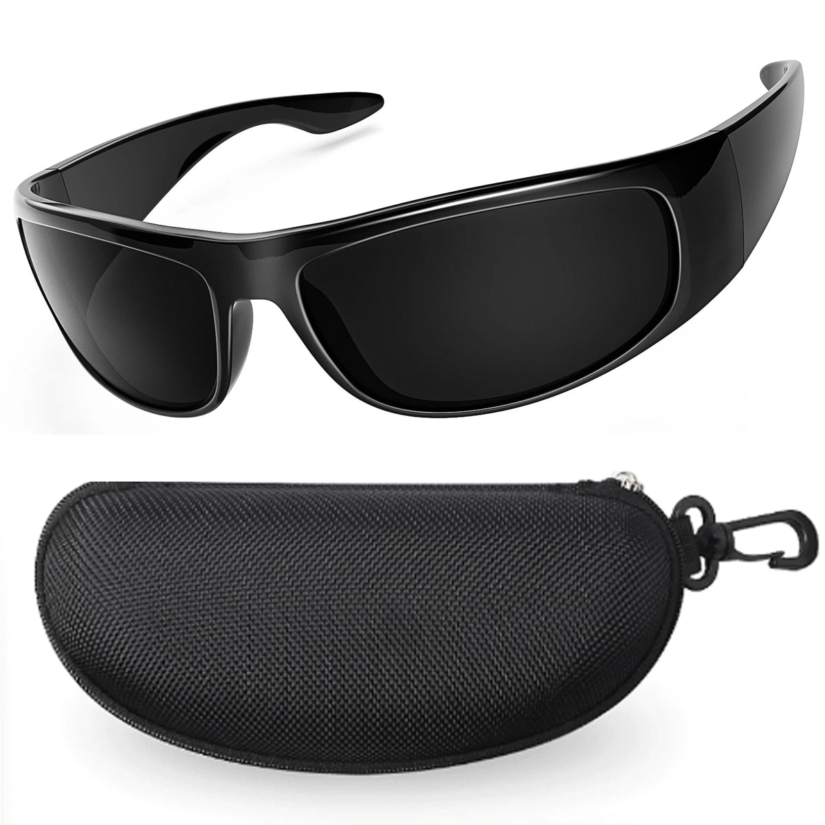 Dark Sunglasses for Men Wrap Around Sunglasses for Big Heads Men UV400 Protection Glasses W8005