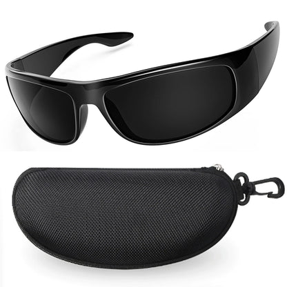 Dark Sunglasses for Men Wrap Around Sunglasses for Big Heads Men UV400 Protection Glasses W8005