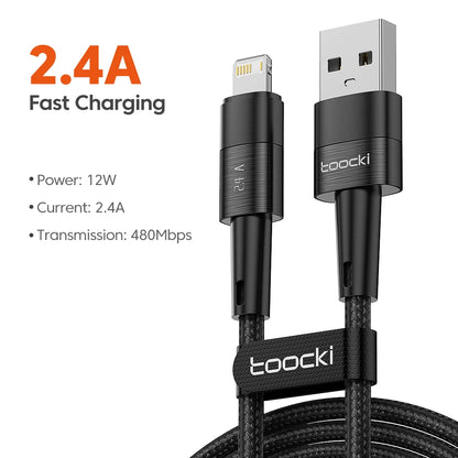 Toocki USB Cable For iPhone 14 13 12 Pro Max X XS XR 8 7 Plus iPad Fast Charging Charger Aluminum iP Cable For iPhone Data Cord