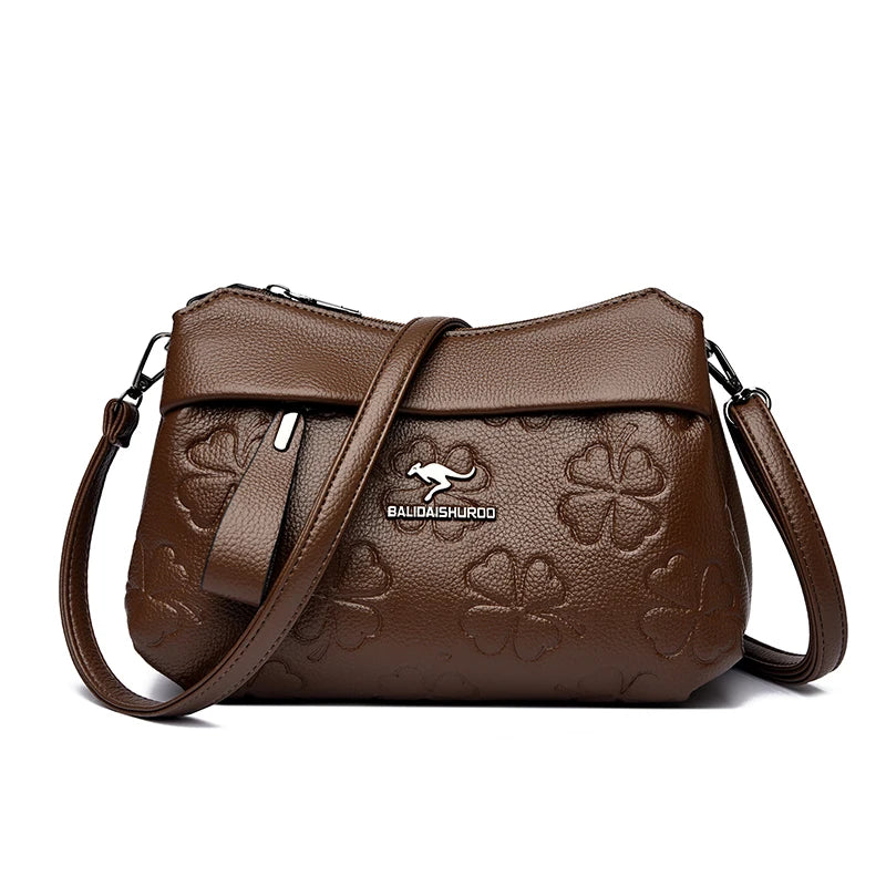 3 Layers Vintage Knurling Shoulder Crossbody Bags for Women Designer Retro PU Leather Ladies Purse Handbags Casual Messenger Bag