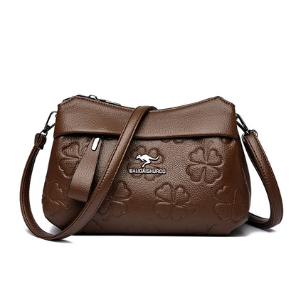 3 Layers Vintage Knurling Shoulder Crossbody Bags for Women Designer Retro PU Leather Ladies Purse Handbags Casual Messenger Bag