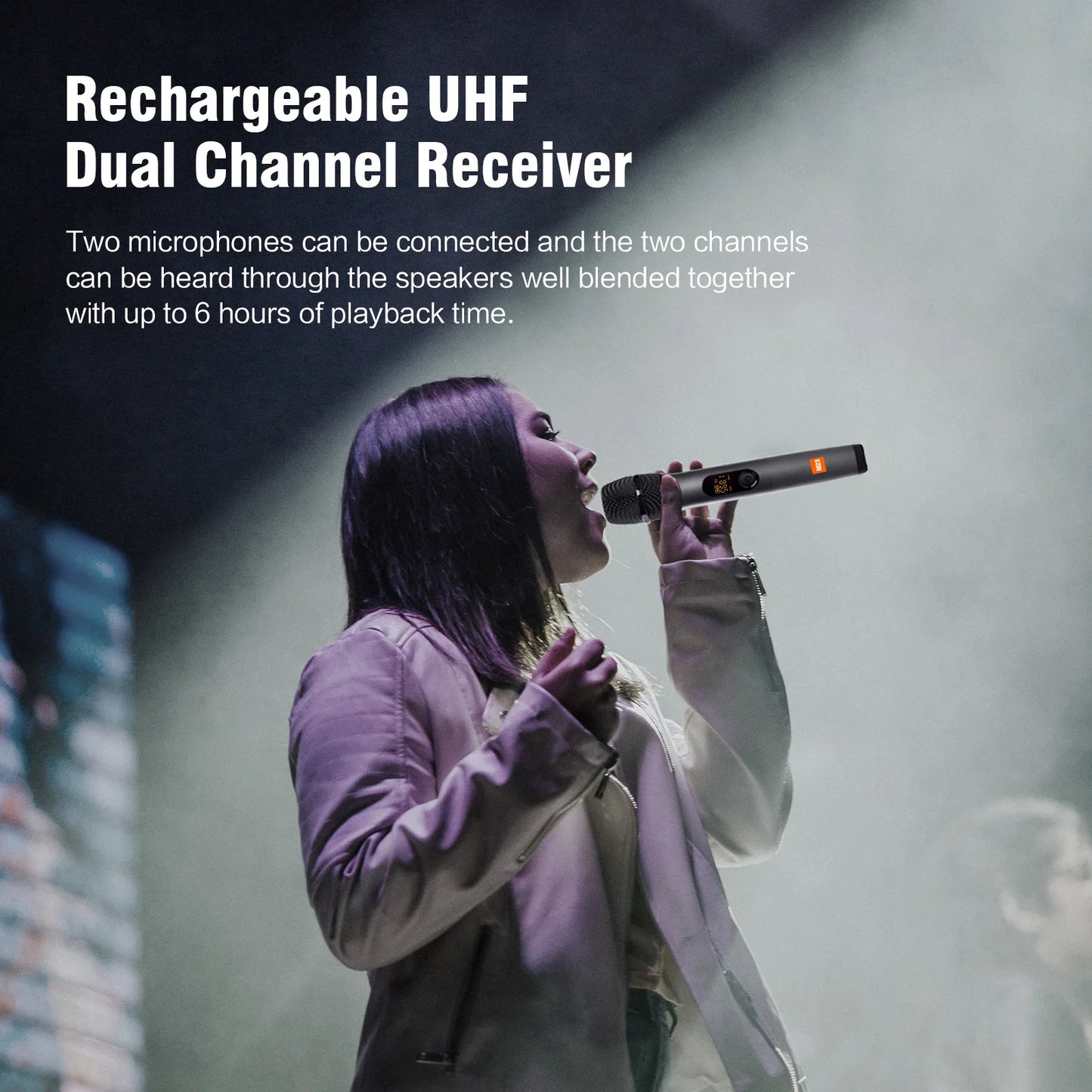 M23 UHF 2 Channel Wireless Microphone System with Rechargeable Receiver Cordless Handheld Mic for Karaoke Church Party DJ