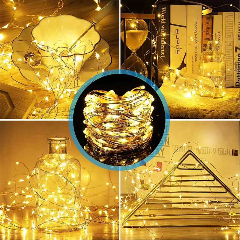 USB LED Lampki Choinkowe Drucik Miedziany Sznur 20M 200LED Świąteczne Zewnętrzne Girlandy na Choinkę Dekoracja na Wesele Przyjęcie