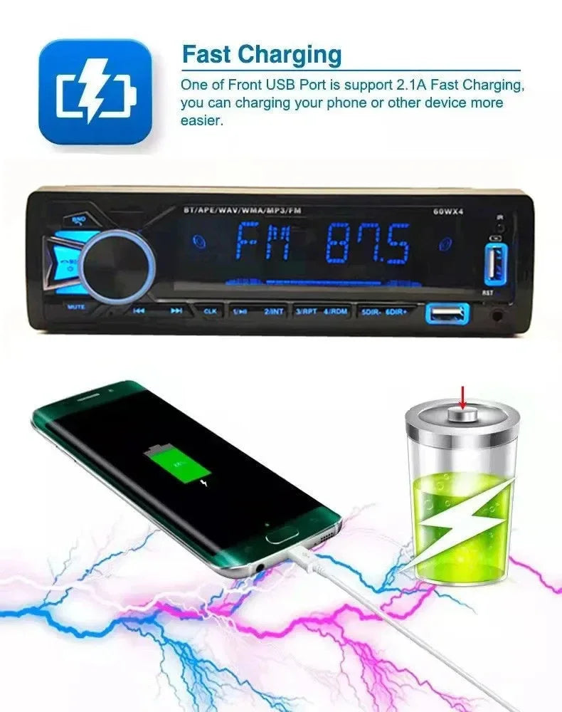 12V 1din Car MP3 Player Dual USB Bluetooth Stereo Radio Audio FM TF AUX IN Receiver in Dash Multimedia Player with remote